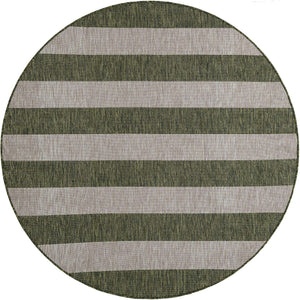 Green 6' 1 x 6' 1 Outdoor Striped Round Area Rug Weather Resistant for Patio, Deck, Terrace, Balcony, Porch Geometric Pattern Waterproof Carpet for Sale at Rug Engine
