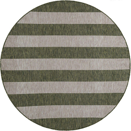 Green 6' 1 x 6' 1 Outdoor Striped Round Area Rug Weather Resistant for Patio, Deck, Terrace, Balcony, Porch Geometric Pattern Waterproof Carpet for Sale at Rug Engine