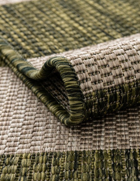 Green 7' 10 x 7' 10 Outdoor Striped Square Area Rug Weather Resistant for Patio, Deck, Terrace, Balcony, Porch Geometric Pattern Waterproof Carpet for Sale at Rug Engine