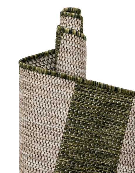 Green 7' 10 x 7' 10 Outdoor Striped Square Area Rug Weather Resistant for Patio, Deck, Terrace, Balcony, Porch Geometric Pattern Waterproof Carpet for Sale at Rug Engine