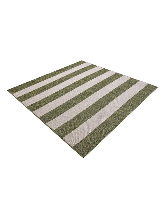 Green 6' 1 x 6' 1 Outdoor Striped Square Area Rug Weather Resistant for Patio, Deck, Terrace, Balcony, Porch Geometric Pattern Waterproof Carpet for Sale at Rug Engine