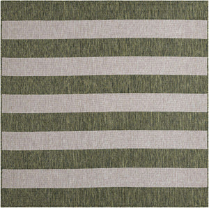 Green 6' 1 x 6' 1 Outdoor Striped Square Area Rug Weather Resistant for Patio, Deck, Terrace, Balcony, Porch Geometric Pattern Waterproof Carpet for Sale at Rug Engine