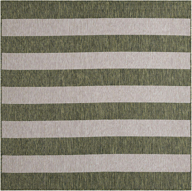 Green 6' 1 x 6' 1 Outdoor Striped Square Area Rug Weather Resistant for Patio, Deck, Terrace, Balcony, Porch Geometric Pattern Waterproof Carpet for Sale at Rug Engine