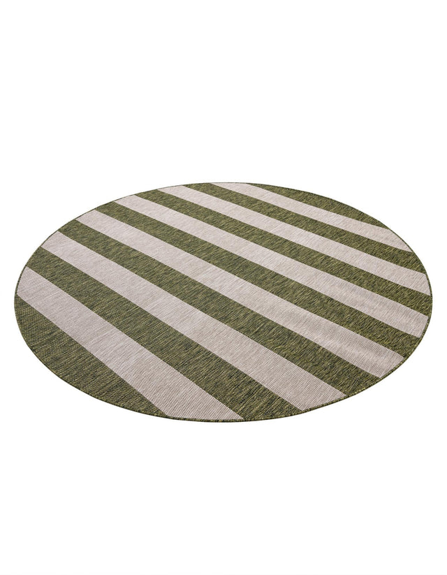 Green 7' 10 x 7' 10 Outdoor Striped Round Area Rug Weather Resistant for Patio, Deck, Terrace, Balcony, Porch Geometric Pattern Waterproof Carpet for Sale at Rug Engine