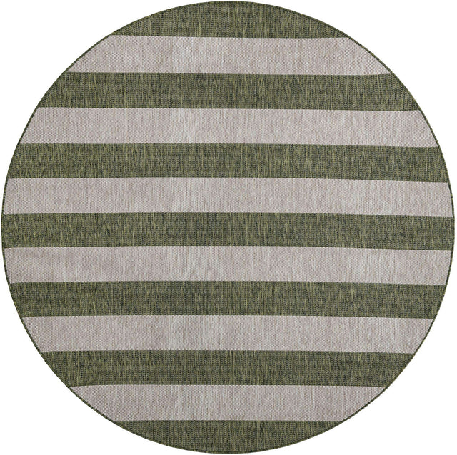 Green 7' 10 x 7' 10 Outdoor Striped Round Area Rug Weather Resistant for Patio, Deck, Terrace, Balcony, Porch Geometric Pattern Waterproof Carpet for Sale at Rug Engine