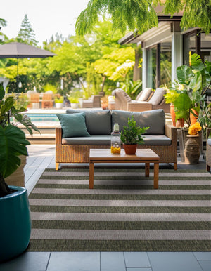 Green 7' 10 x 7' 10 Outdoor Striped Square Area Rug Weather Resistant for Patio, Deck, Terrace, Balcony, Porch Geometric Pattern Waterproof Carpet for Sale at Rug Engine