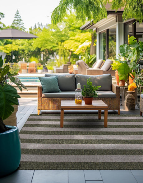 Green 7' 10 x 7' 10 Outdoor Striped Square Area Rug Weather Resistant for Patio, Deck, Terrace, Balcony, Porch Geometric Pattern Waterproof Carpet for Sale at Rug Engine