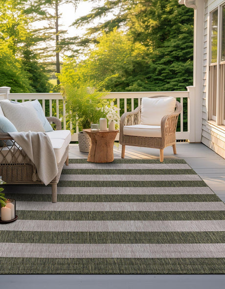 Green 7' 10 x 7' 10 Outdoor Striped Square Area Rug Weather Resistant for Patio, Deck, Terrace, Balcony, Porch Geometric Pattern Waterproof Carpet for Sale at Rug Engine