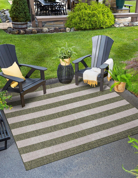 Green 7' 10 x 7' 10 Outdoor Striped Square Area Rug Weather Resistant for Patio, Deck, Terrace, Balcony, Porch Geometric Pattern Waterproof Carpet for Sale at Rug Engine