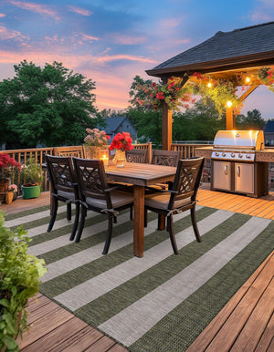 Green 7' 10 x 7' 10 Outdoor Striped Square Area Rug Weather Resistant for Patio, Deck, Terrace, Balcony, Porch Geometric Pattern Waterproof Carpet for Sale at Rug Engine