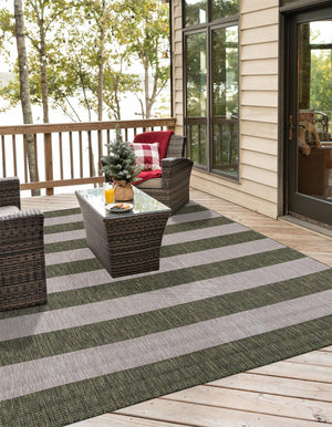 Green 7' 10 x 7' 10 Outdoor Striped Square Area Rug Weather Resistant for Patio, Deck, Terrace, Balcony, Porch Geometric Pattern Waterproof Carpet for Sale at Rug Engine