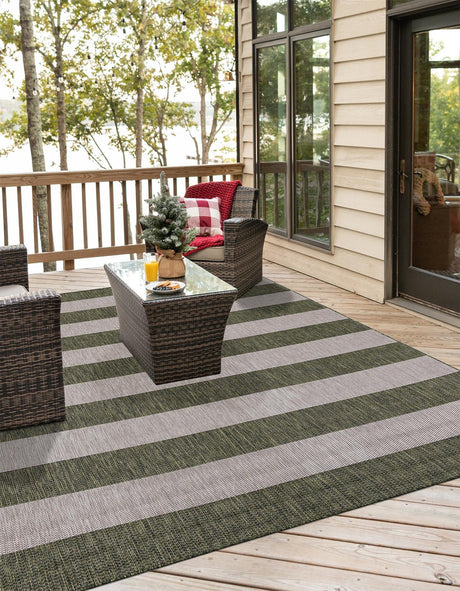 Green 7' 10 x 7' 10 Outdoor Striped Square Area Rug Weather Resistant for Patio, Deck, Terrace, Balcony, Porch Geometric Pattern Waterproof Carpet for Sale at Rug Engine