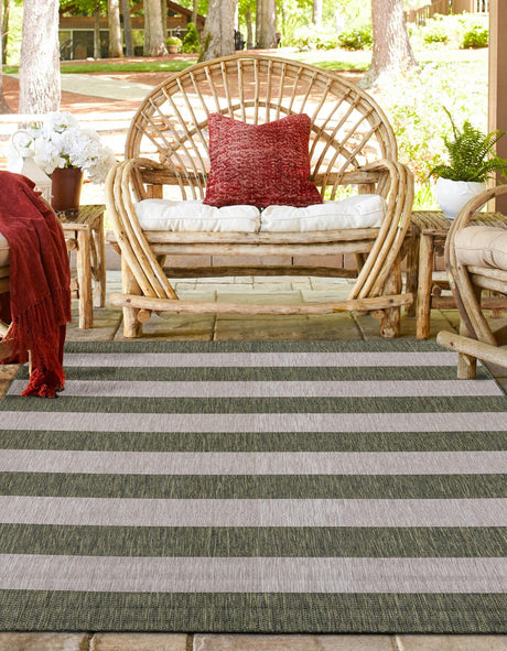 Green 7' 10 x 7' 10 Outdoor Striped Square Area Rug Weather Resistant for Patio, Deck, Terrace, Balcony, Porch Geometric Pattern Waterproof Carpet for Sale at Rug Engine