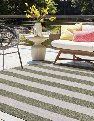 Green 7' 10 x 7' 10 Outdoor Striped Square Area Rug Weather Resistant for Patio, Deck, Terrace, Balcony, Porch Geometric Pattern Waterproof Carpet for Sale at Rug Engine