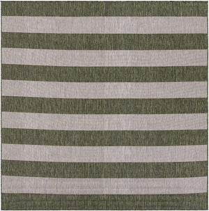 Green 7' 10 x 7' 10 Outdoor Striped Square Area Rug Weather Resistant for Patio, Deck, Terrace, Balcony, Porch Geometric Pattern Waterproof Carpet for Sale at Rug Engine
