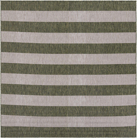 Green 7' 10 x 7' 10 Outdoor Striped Square Area Rug Weather Resistant for Patio, Deck, Terrace, Balcony, Porch Geometric Pattern Waterproof Carpet for Sale at Rug Engine
