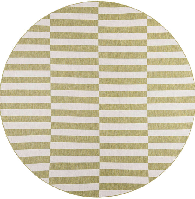 Green 10' x 10' Outdoor Striped Round Area Rug Weather Resistant for Patio, Deck, Terrace, Balcony, Porch Geometric Pattern Waterproof Carpet for Sale at Rug Engine