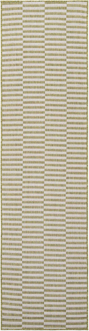 Green 2' 7 x 10' Outdoor Striped Runner Area Rug Weather Resistant for Patio, Deck, Terrace, Balcony, Porch Geometric Pattern Waterproof Carpet for Sale at Rug Engine