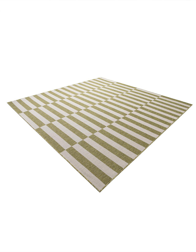Green 10' x 10' Outdoor Striped Square Area Rug Weather Resistant for Patio, Deck, Terrace, Balcony, Porch Geometric Pattern Waterproof Carpet for Sale at Rug Engine
