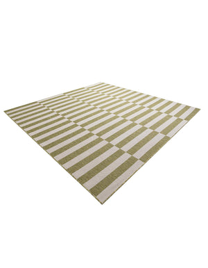 Green 10' x 10' Outdoor Striped Square Area Rug Weather Resistant for Patio, Deck, Terrace, Balcony, Porch Geometric Pattern Waterproof Carpet for Sale at Rug Engine
