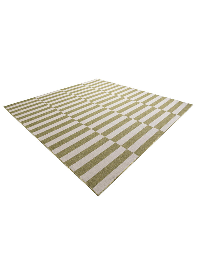Green 10' x 10' Outdoor Striped Square Area Rug Weather Resistant for Patio, Deck, Terrace, Balcony, Porch Geometric Pattern Waterproof Carpet for Sale at Rug Engine