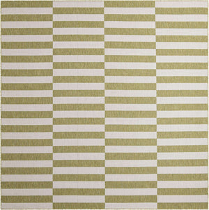 Green 10' x 10' Outdoor Striped Square Area Rug Weather Resistant for Patio, Deck, Terrace, Balcony, Porch Geometric Pattern Waterproof Carpet for Sale at Rug Engine