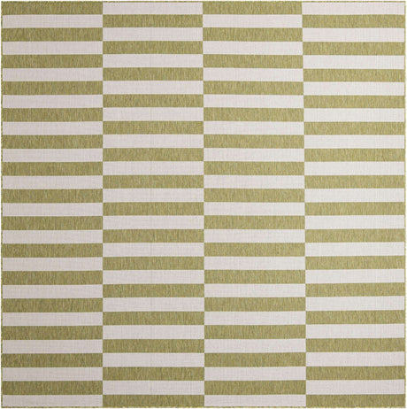 Green 10' x 10' Outdoor Striped Square Area Rug Weather Resistant for Patio, Deck, Terrace, Balcony, Porch Geometric Pattern Waterproof Carpet for Sale at Rug Engine