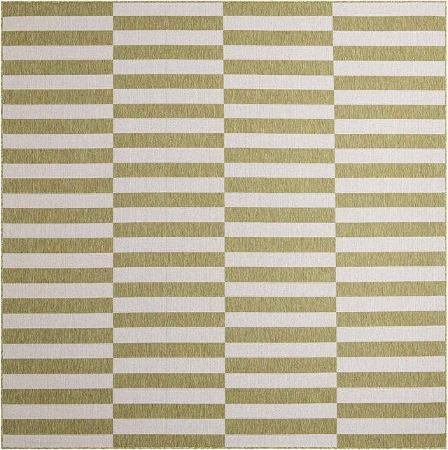 Green 10' x 10' Outdoor Striped Square Area Rug Weather Resistant for Patio, Deck, Terrace, Balcony, Porch Geometric Pattern Waterproof Carpet for Sale at Rug Engine