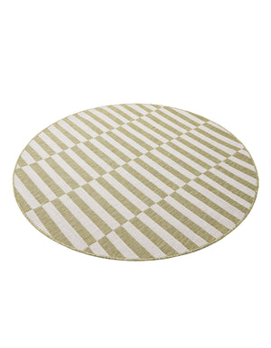 Green 5' 3 x 5' 3 Outdoor Striped Round Area Rug Weather Resistant for Patio, Deck, Terrace, Balcony, Porch Geometric Pattern Waterproof Carpet for Sale at Rug Engine