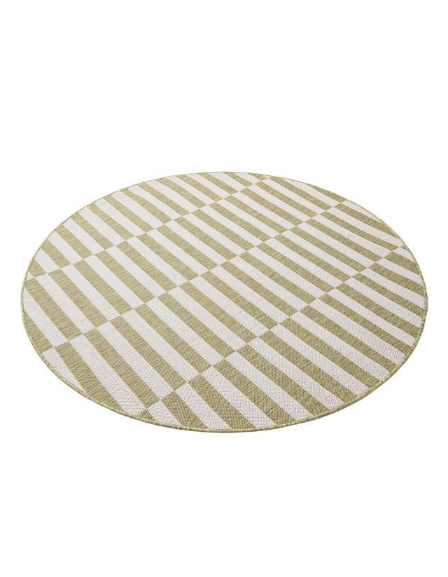 Green 5' 3 x 5' 3 Outdoor Striped Round Area Rug Weather Resistant for Patio, Deck, Terrace, Balcony, Porch Geometric Pattern Waterproof Carpet for Sale at Rug Engine