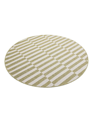 Green 5' 3 x 5' 3 Outdoor Striped Round Area Rug Weather Resistant for Patio, Deck, Terrace, Balcony, Porch Geometric Pattern Waterproof Carpet for Sale at Rug Engine