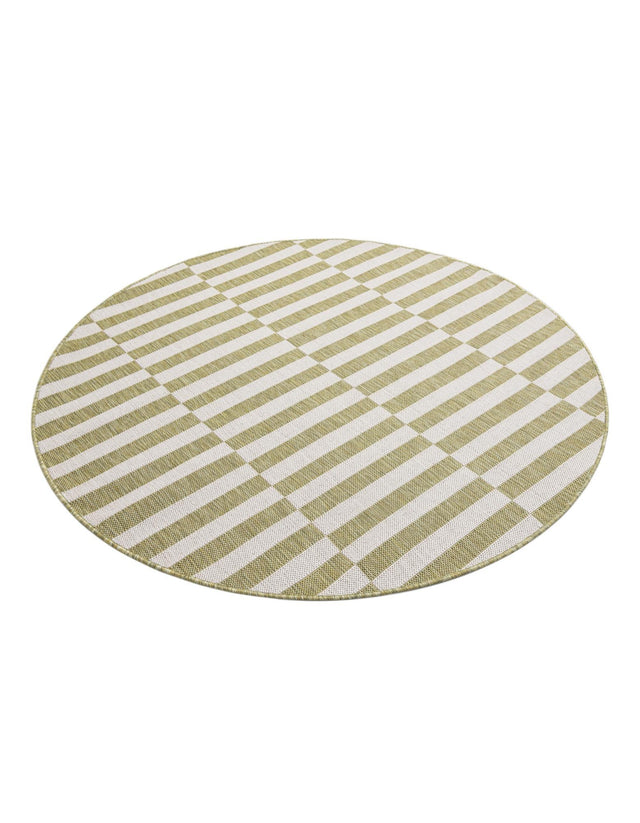 Green 5' 3 x 5' 3 Outdoor Striped Round Area Rug Weather Resistant for Patio, Deck, Terrace, Balcony, Porch Geometric Pattern Waterproof Carpet for Sale at Rug Engine