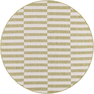 Green 5' 3 x 5' 3 Outdoor Striped Round Area Rug Weather Resistant for Patio, Deck, Terrace, Balcony, Porch Geometric Pattern Waterproof Carpet for Sale at Rug Engine