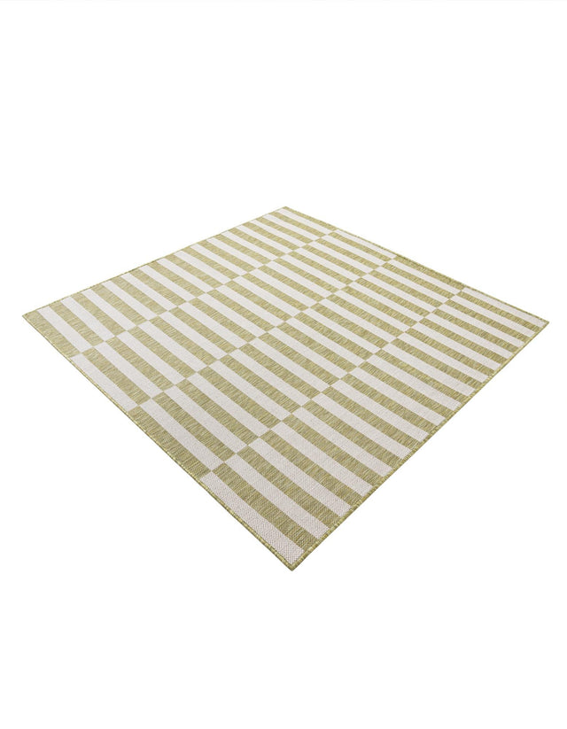 Green 5' 3 x 5' 3 Outdoor Striped Square Area Rug Weather Resistant for Patio, Deck, Terrace, Balcony, Porch Geometric Pattern Waterproof Carpet for Sale at Rug Engine