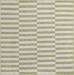 Green 5' 3 x 5' 3 Outdoor Striped Square Area Rug Weather Resistant for Patio, Deck, Terrace, Balcony, Porch Geometric Pattern Waterproof Carpet for Sale at Rug Engine
