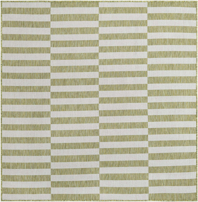 Green 5' 3 x 5' 3 Outdoor Striped Square Area Rug Weather Resistant for Patio, Deck, Terrace, Balcony, Porch Geometric Pattern Waterproof Carpet for Sale at Rug Engine
