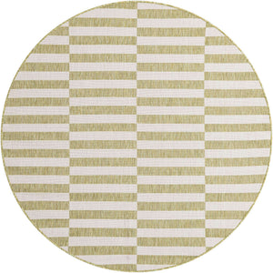 Green 6' 1 x 6' 1 Outdoor Striped Round Area Rug Weather Resistant for Patio, Deck, Terrace, Balcony, Porch Geometric Pattern Waterproof Carpet for Sale at Rug Engine