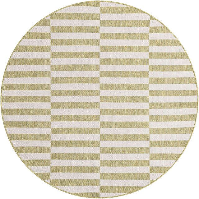Green 6' 1 x 6' 1 Outdoor Striped Round Area Rug Weather Resistant for Patio, Deck, Terrace, Balcony, Porch Geometric Pattern Waterproof Carpet for Sale at Rug Engine