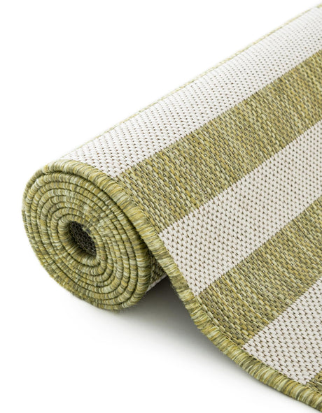Green 10' x 10' Outdoor Striped Square Area Rug Weather Resistant for Patio, Deck, Terrace, Balcony, Porch Geometric Pattern Waterproof Carpet for Sale at Rug Engine