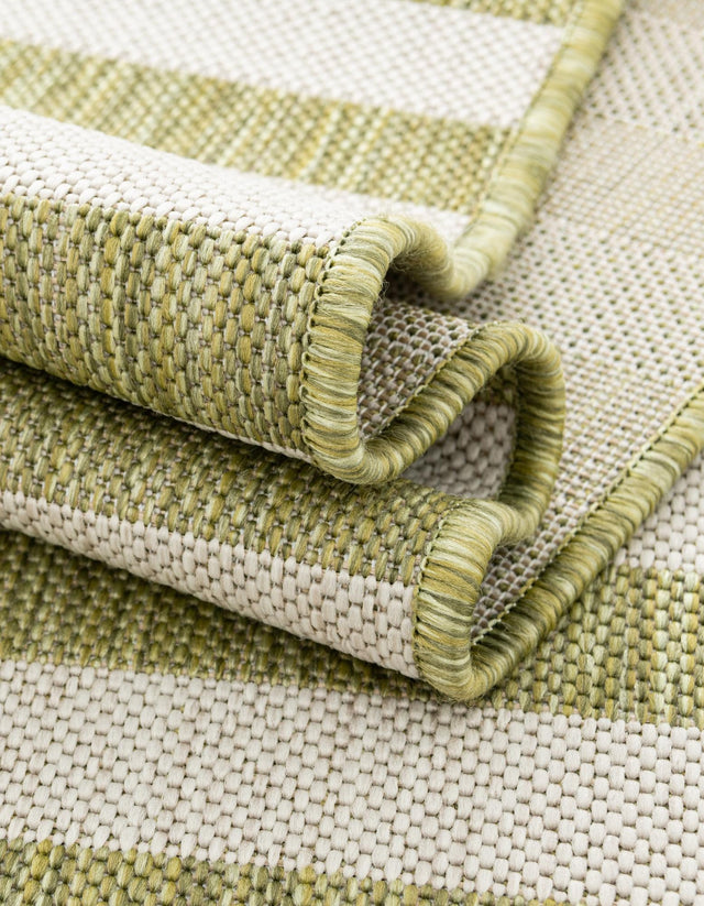 Green 10' x 10' Outdoor Striped Square Area Rug Weather Resistant for Patio, Deck, Terrace, Balcony, Porch Geometric Pattern Waterproof Carpet for Sale at Rug Engine