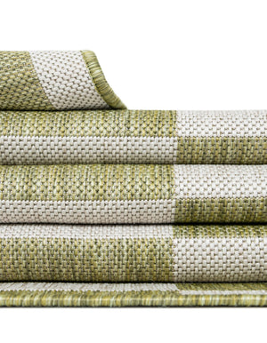Green 5' 3 x 5' 3 Outdoor Striped Square Area Rug Weather Resistant for Patio, Deck, Terrace, Balcony, Porch Geometric Pattern Waterproof Carpet for Sale at Rug Engine