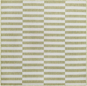 Green 6' 1 x 6' 1 Outdoor Striped Square Area Rug Weather Resistant for Patio, Deck, Terrace, Balcony, Porch Geometric Pattern Waterproof Carpet for Sale at Rug Engine