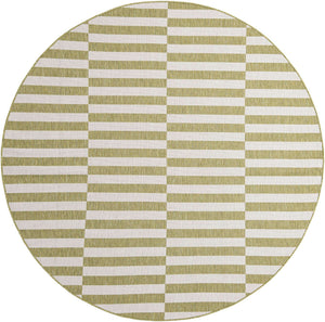 Green 7' 10 x 7' 10 Outdoor Striped Round Area Rug Weather Resistant for Patio, Deck, Terrace, Balcony, Porch Geometric Pattern Waterproof Carpet for Sale at Rug Engine