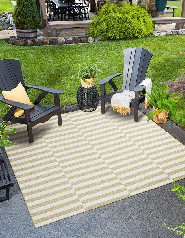 Green 7' 10 x 7' 10 Outdoor Striped Square Area Rug Weather Resistant for Patio, Deck, Terrace, Balcony, Porch Geometric Pattern Waterproof Carpet for Sale at Rug Engine