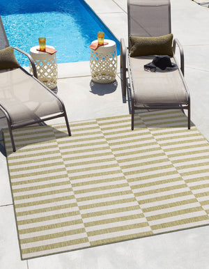 Green 7' 10 x 7' 10 Outdoor Striped Square Area Rug Weather Resistant for Patio, Deck, Terrace, Balcony, Porch Geometric Pattern Waterproof Carpet for Sale at Rug Engine