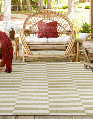 Green 5' 3 x 5' 3 Outdoor Striped Square Area Rug Weather Resistant for Patio, Deck, Terrace, Balcony, Porch Geometric Pattern Waterproof Carpet for Sale at Rug Engine