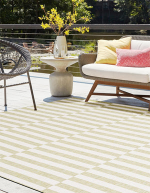 Green 5' 3 x 5' 3 Outdoor Striped Square Area Rug Weather Resistant for Patio, Deck, Terrace, Balcony, Porch Geometric Pattern Waterproof Carpet for Sale at Rug Engine