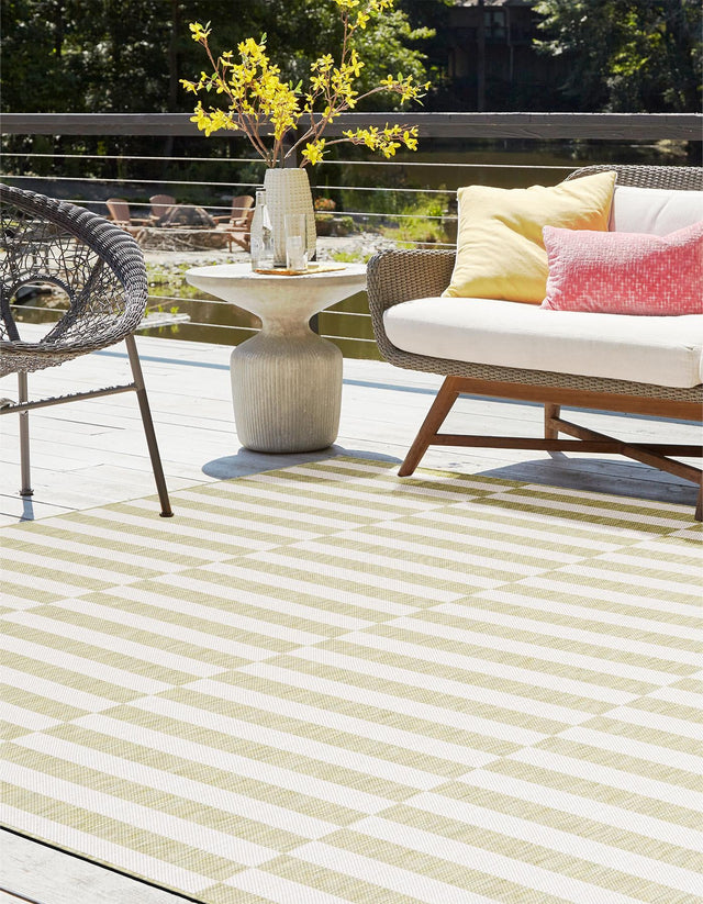Green 6' 1 x 6' 1 Outdoor Striped Square Area Rug Weather Resistant for Patio, Deck, Terrace, Balcony, Porch Geometric Pattern Waterproof Carpet for Sale at Rug Engine