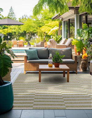 Green 5' 3 x 5' 3 Outdoor Striped Square Area Rug Weather Resistant for Patio, Deck, Terrace, Balcony, Porch Geometric Pattern Waterproof Carpet for Sale at Rug Engine