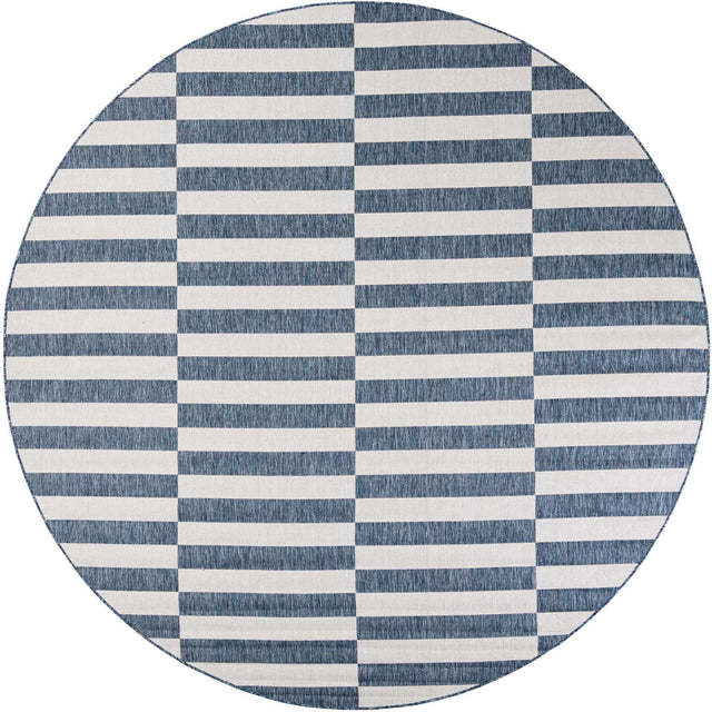 Blue 10' x 10' Outdoor Striped Round Area Rug Weather Resistant for Patio, Deck, Terrace, Balcony, Porch Geometric Pattern Waterproof Carpet for Sale at Rug Engine
